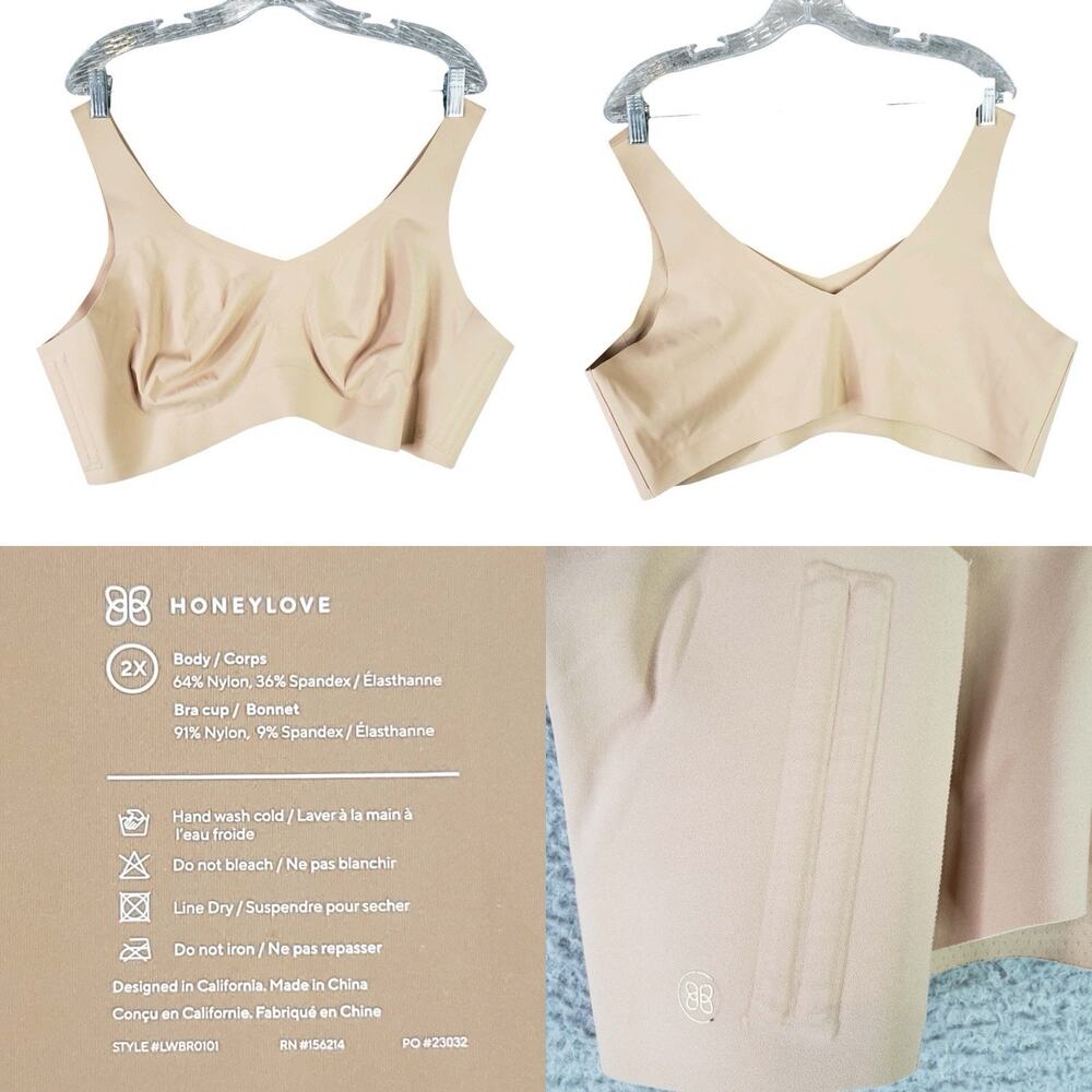Honeylove V-Neck Wireless Pullover Comfort Bra Sand Plus Size 2X